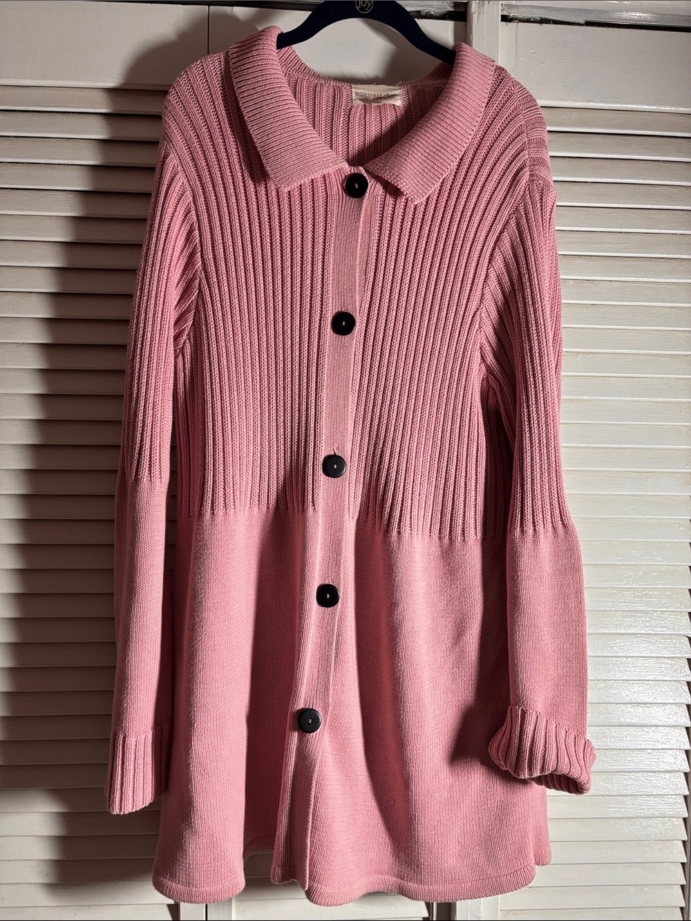 Pink Ribbed Button-Up Sweater Coat